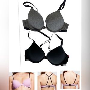 2-PACK Convertible Underwire T-Shirt Bra 32A~Xhilaration 520572 Black/Gray